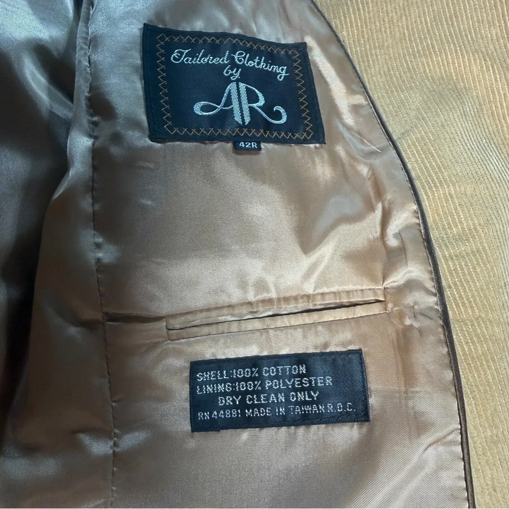 Vintage Corduroy Tan Men's Blazer 42R Two Button Tailored Clothing by AR Cotton